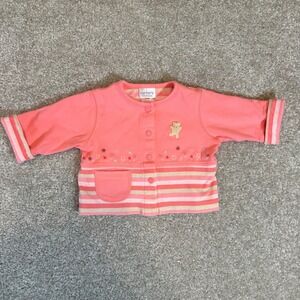 Carters Classics Vtg 2t Baby Cardigan Button Up Top Embroidered Flowers Bear